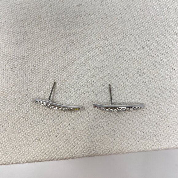 Swarovski‎ Signed S-Curve Earrings Pave Crystal 80s Vintage Silver-Tone Classic - Picture 3 of 9